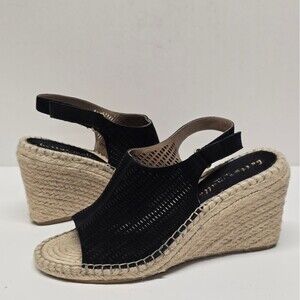 Bettye Muller Vicente Espadrille Wedge Sandals Black Suede Women's 9